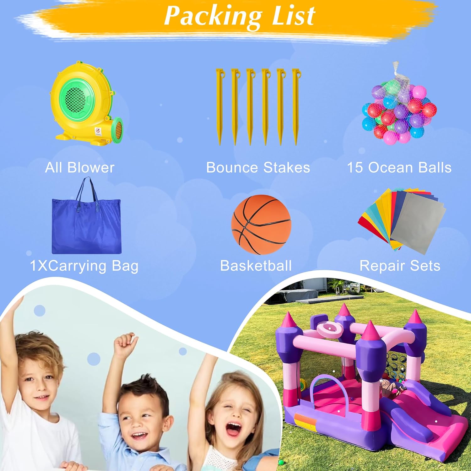 Bounce House, Inflatable Bounce House for Kids with Blower, Jumping Castle with Slide