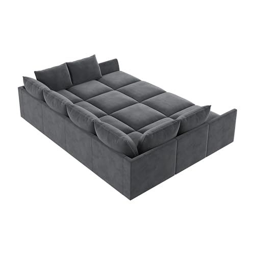 HONBAY Modular Sofa Sectional Sleeper Couch with Ottomans Reversible Sleeper Sectional Sofa Modular Couch with Storage, Aqua Blue