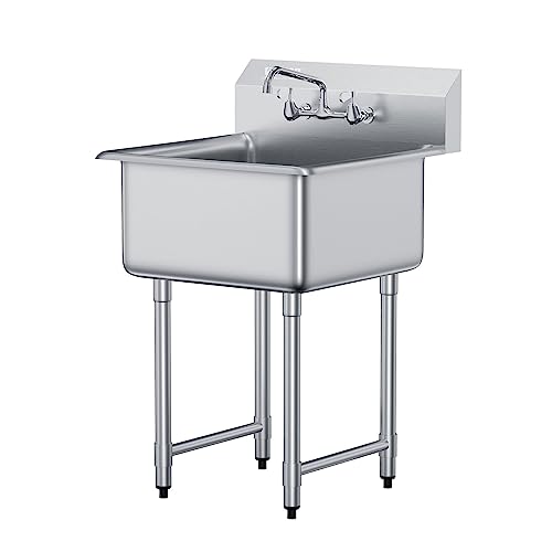 VEVOR Stainless Steel Prep & Utility Sink, 1 Compartment Free Standing Small Sink Include Faucet & legs