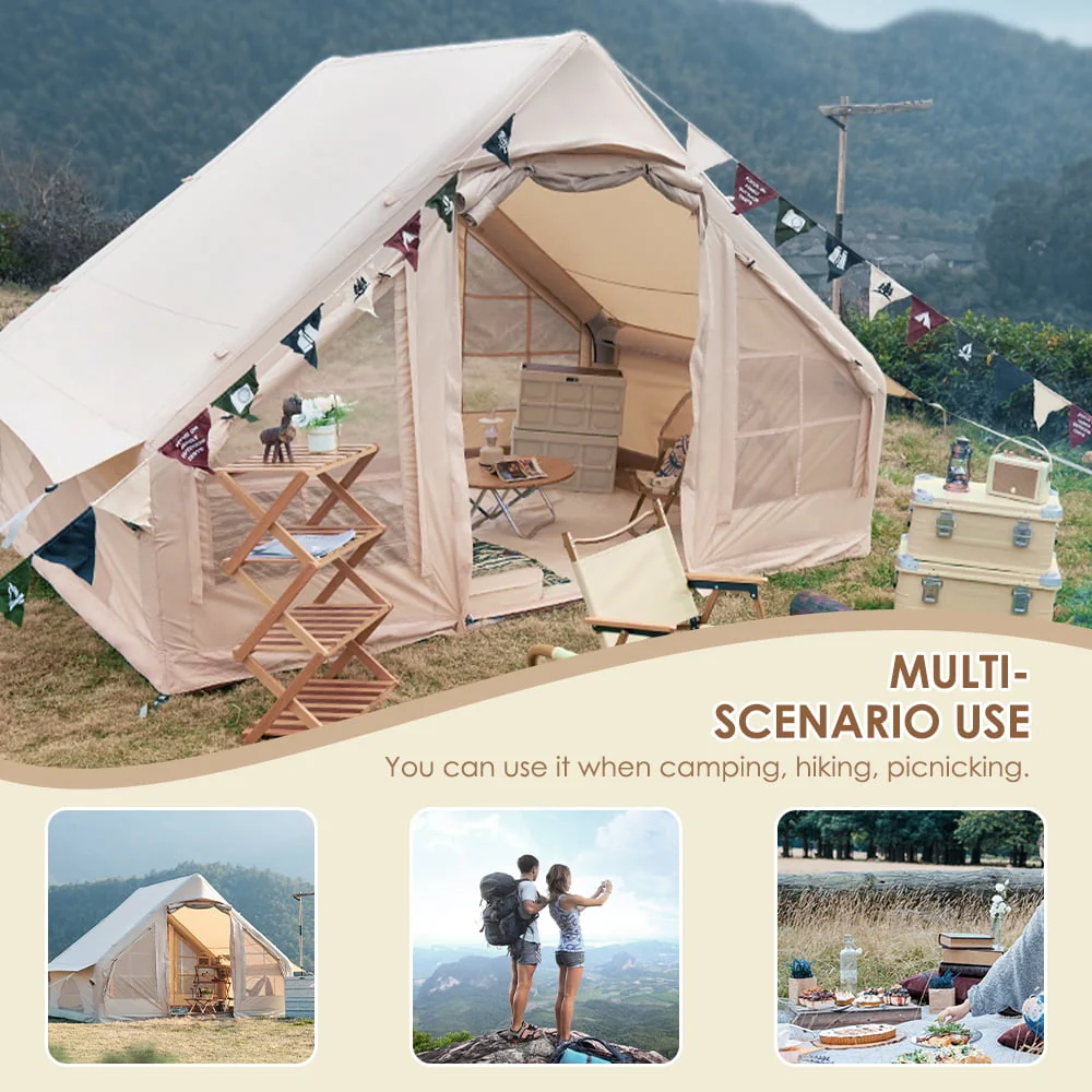 Inflatable Tent House Air Tent Large Glamping Tent with Pump Easy Setup Waterproof Outdoor Oxford Air Tent 4 Seasons Windproof Tents for Family