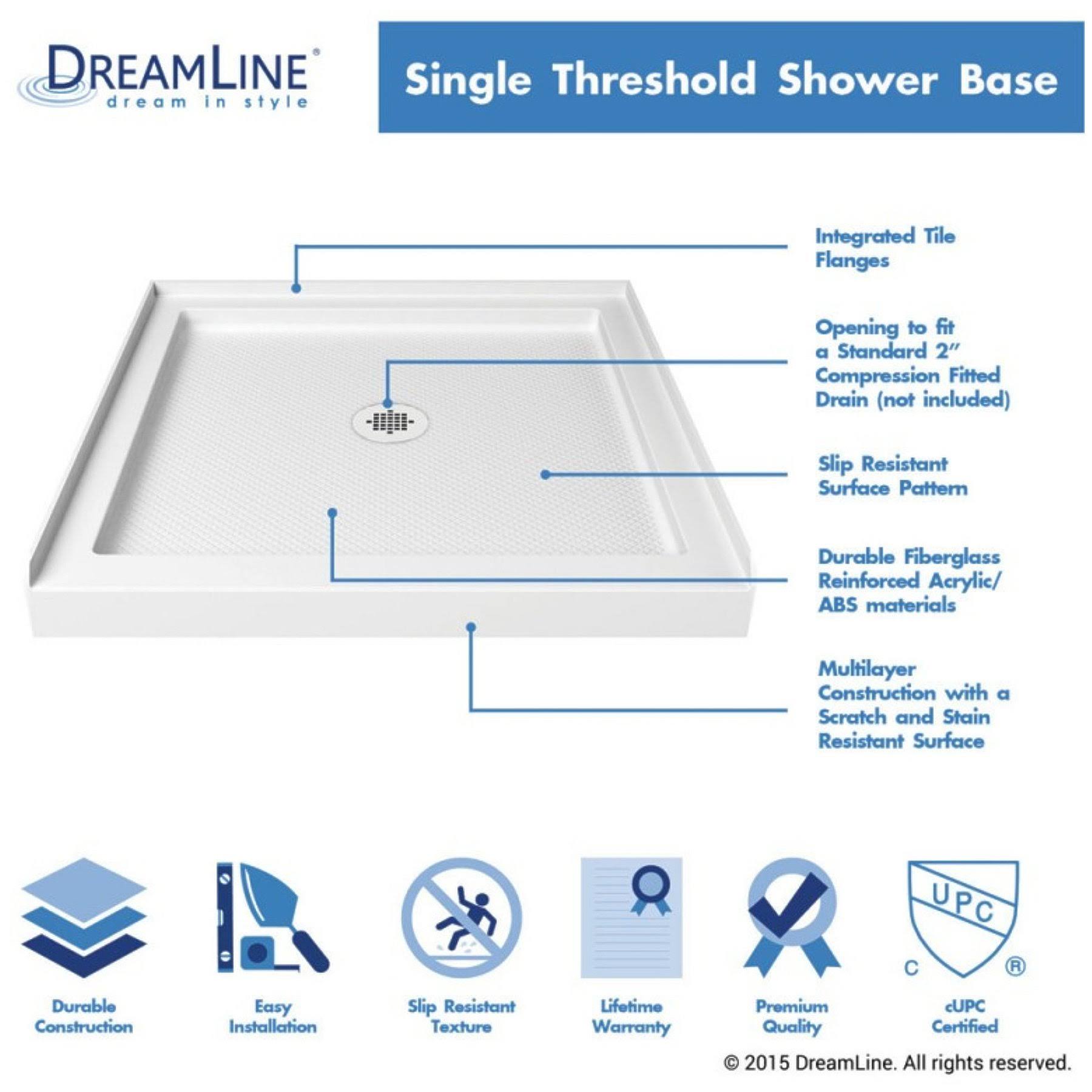 DreamLine DL-6191L-01 Slimline 34 in. by 60 in. Single Threshold Shower Base Left Hand Drain and QWALL-5 Shower Backwall Kit