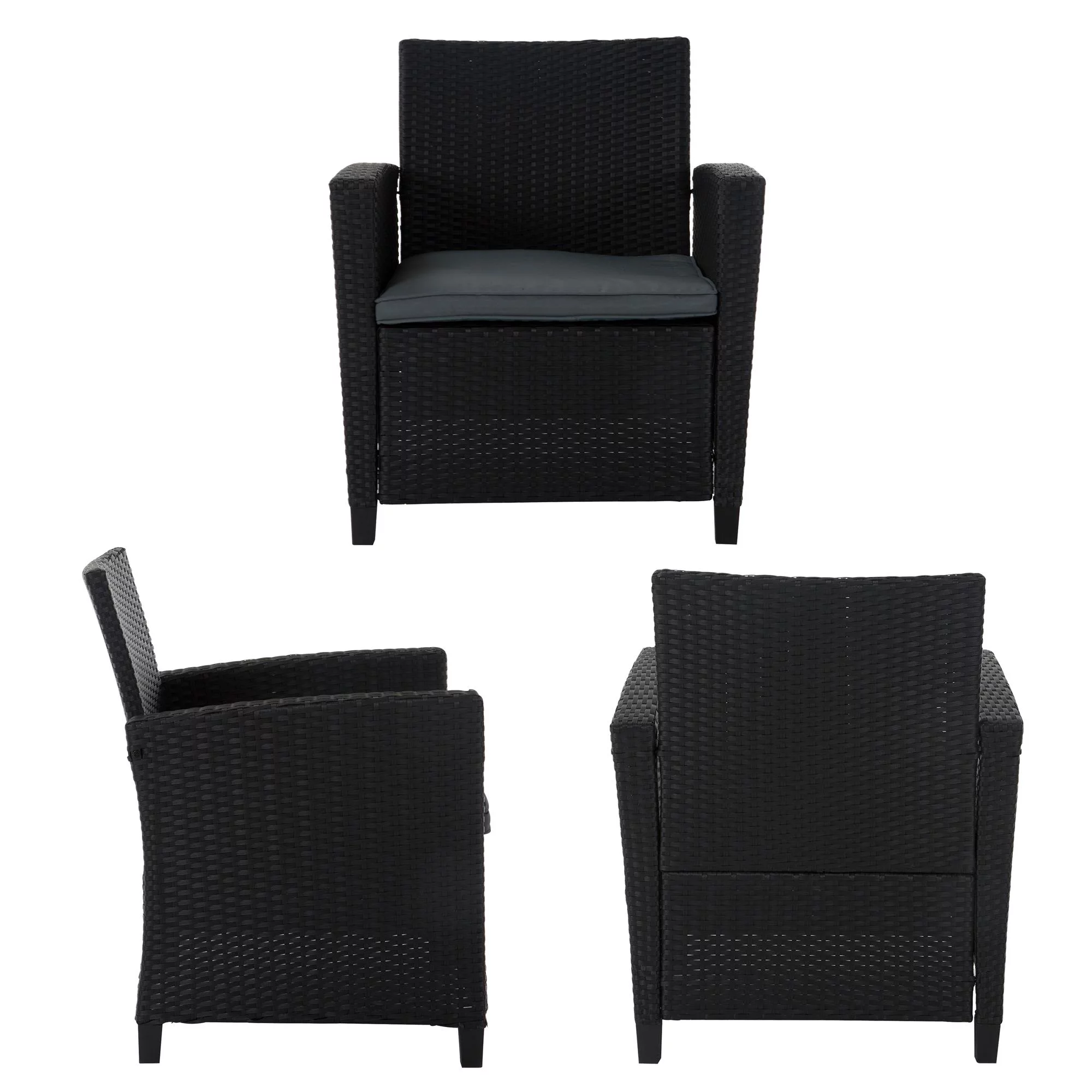 COSCO Outdoor 4 Piece Conversation Set, No Tools Assembly, Gray Cushions, Black Resin Wicker