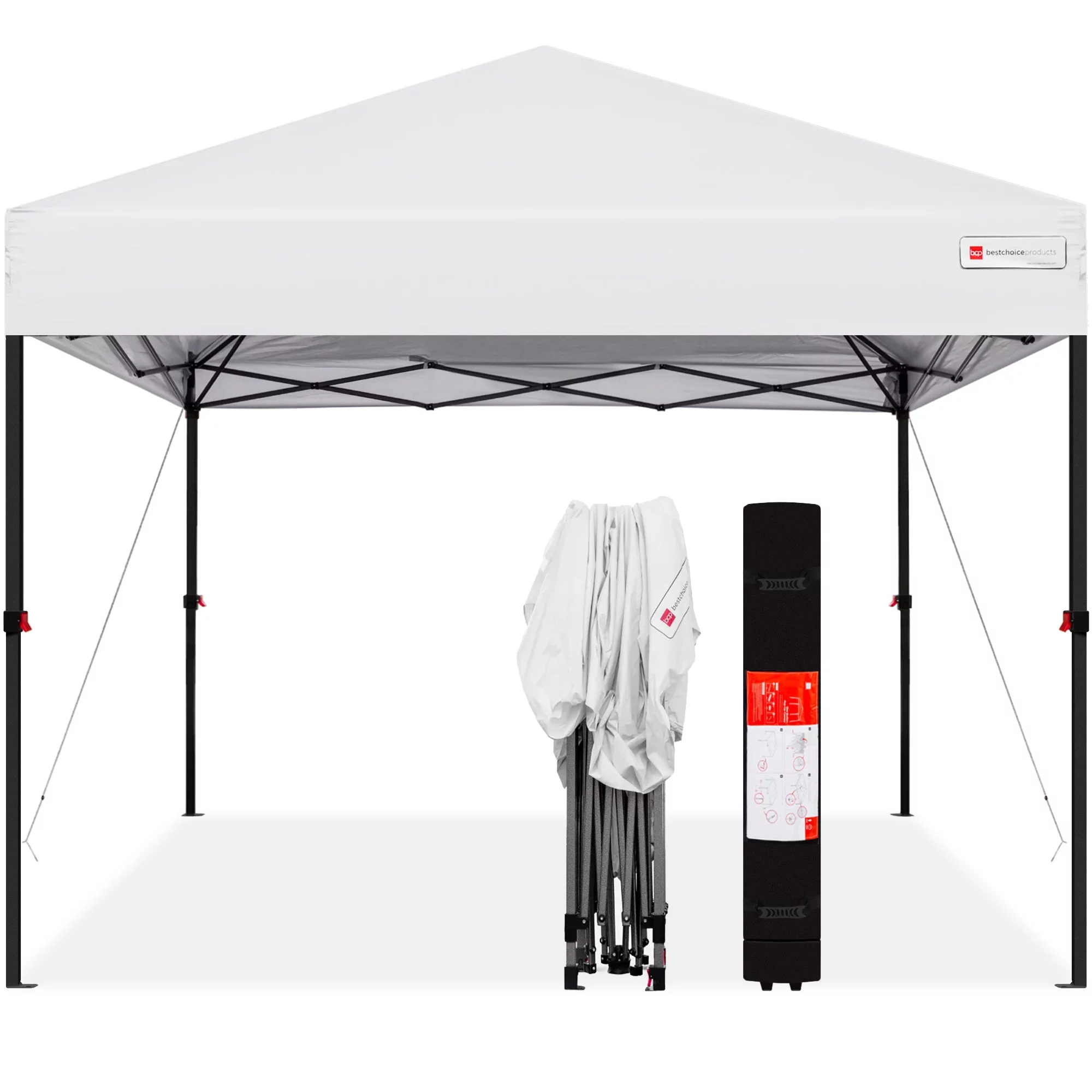 Best Choice Products 10x10ft Easy Setup Pop Up Canopy Instant Portable Tent w/ 1-Button Push, Carry Case - White - Radiant Selections