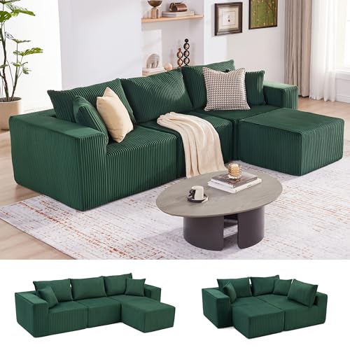 107.4" Cloud Couch Sectional, Modular Sofa with Deep Seat, Plush Corduroy L Shaped Boneless Couch, Convertible Sectional Couches for Living Room