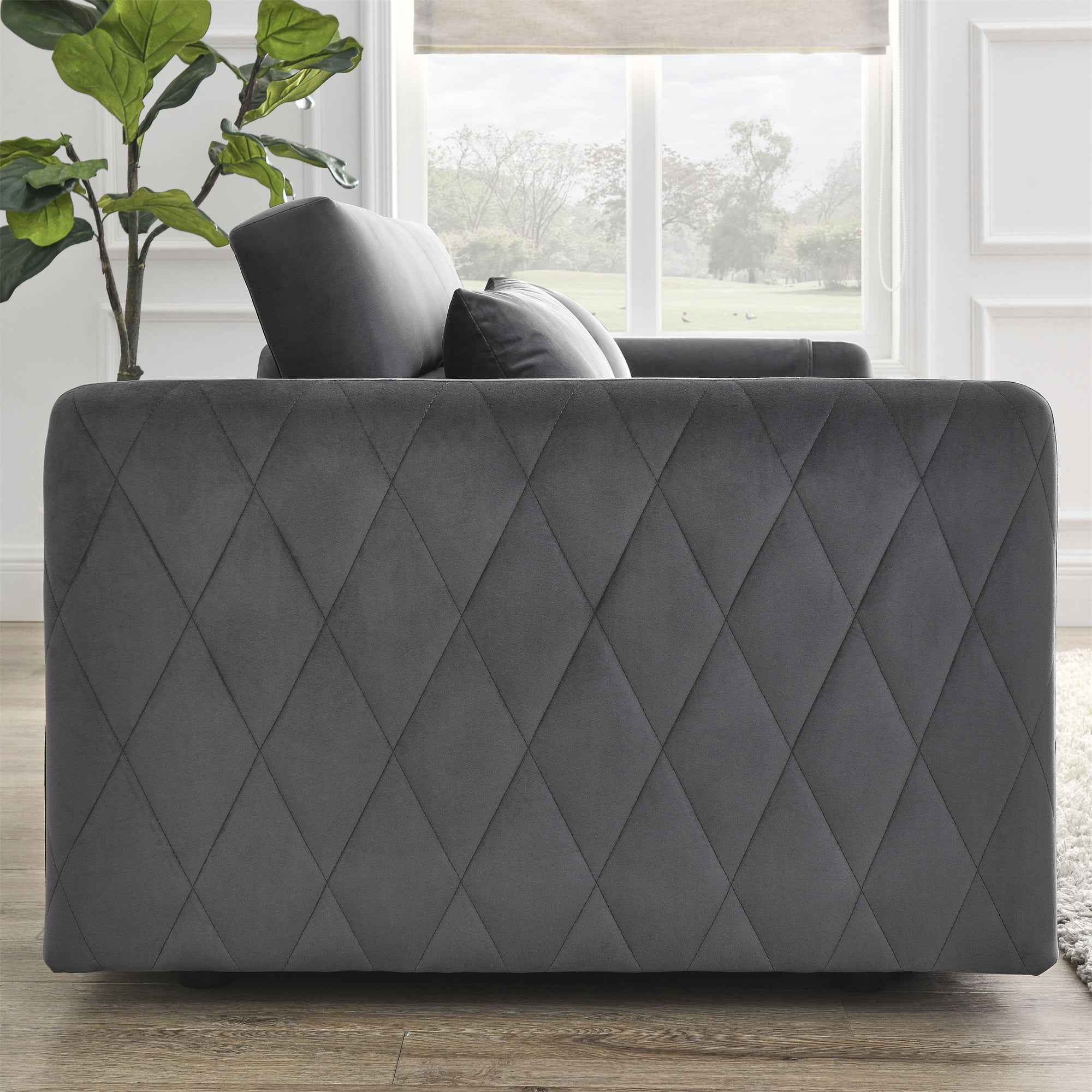 Ufurpie 55"L Modern Velvet Pull Out Sofa Bed,Convertible Velvet Sleeper Sofa Bed with Adjustable Backrest&2 Pillows,Gray