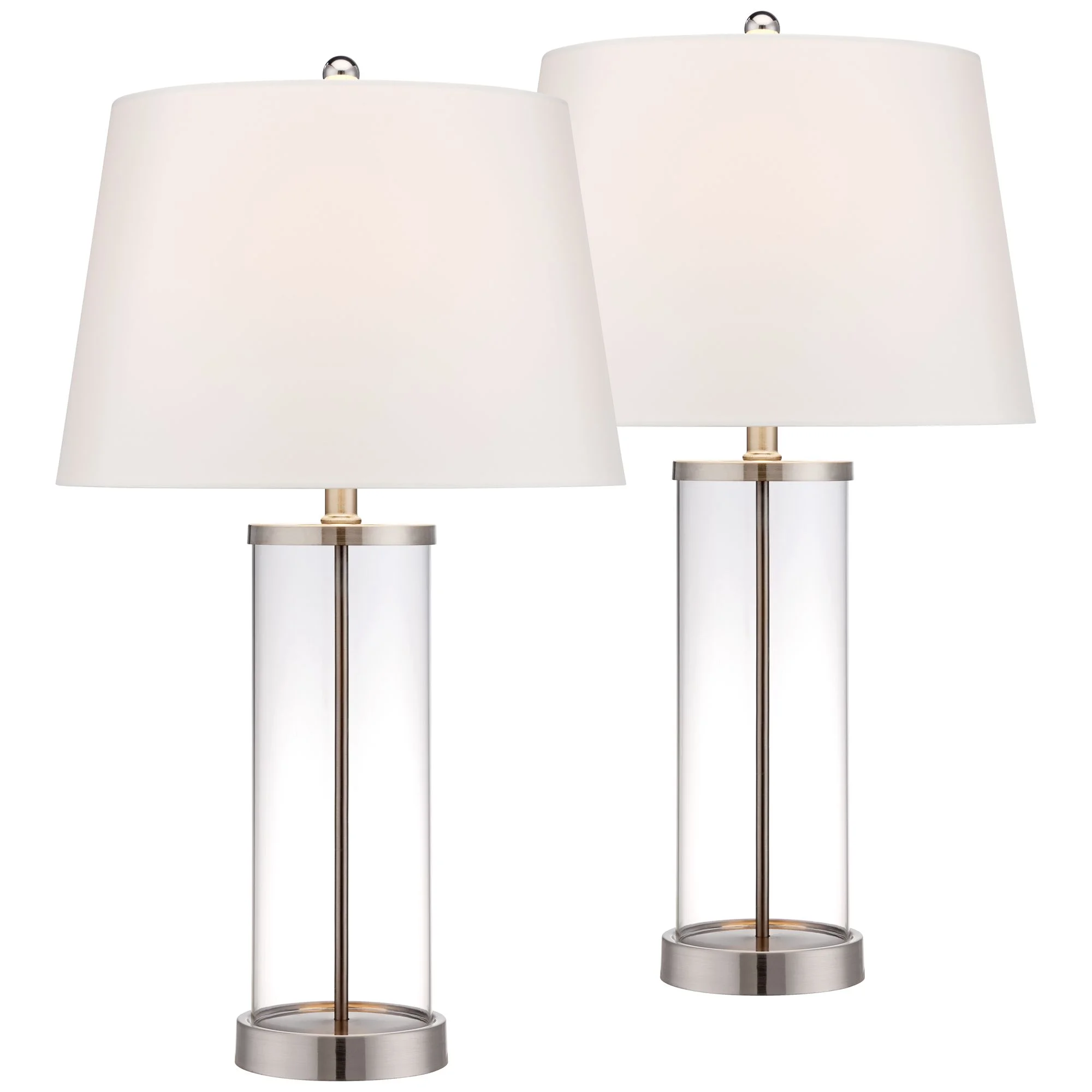 360 Lighting Coastal Table Lamps 26" High Set of 2 Clear Glass Fillable Steel White Tapered Shade for Living Room Family Bedroom Bedside