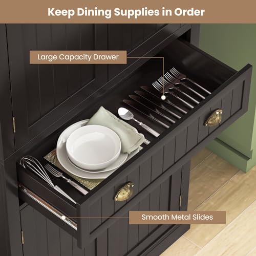 Tangkula 72" H Kitchen Pantry Cupboard Cabinet, Traditional Freestanding Large Tall Storage Cabinet with 2 Cabinets and Drawer, Adjustable Shelves