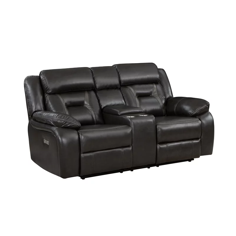 Lexicon Amite Faux Leather Power Double Reclining Loveseat in Dark Gray