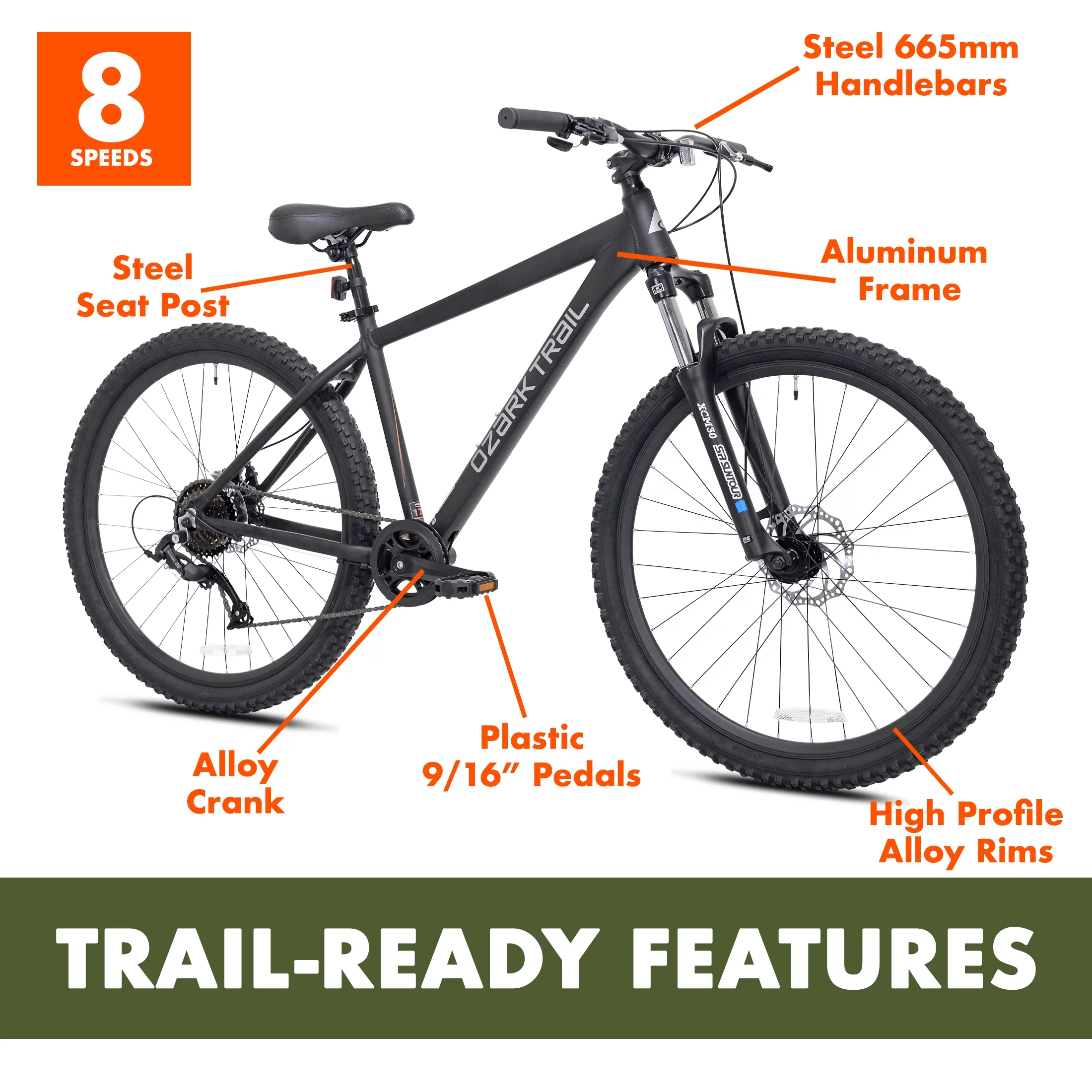 Ozark Trail 27.5 Vibe Mountain Bike, Medium Frame, Black, Adult, Unisex