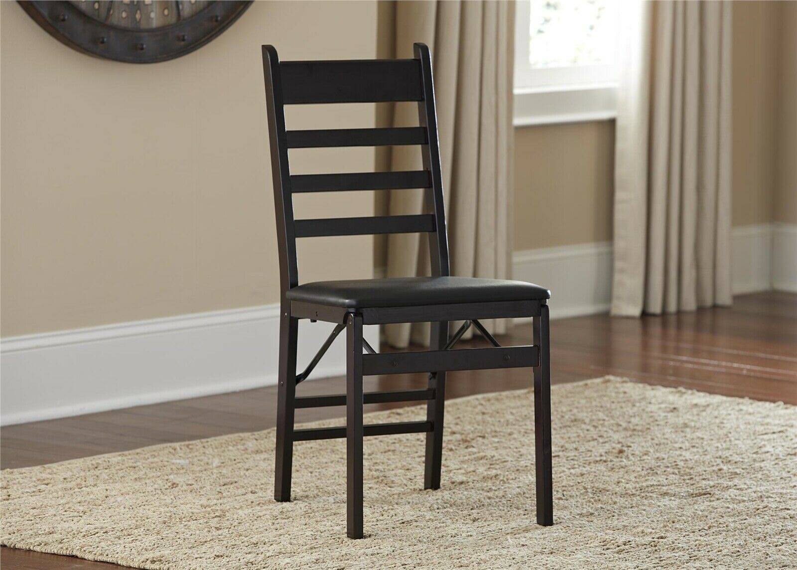 Cosco Wood Ladder Back Folding Chair, Black/Brown