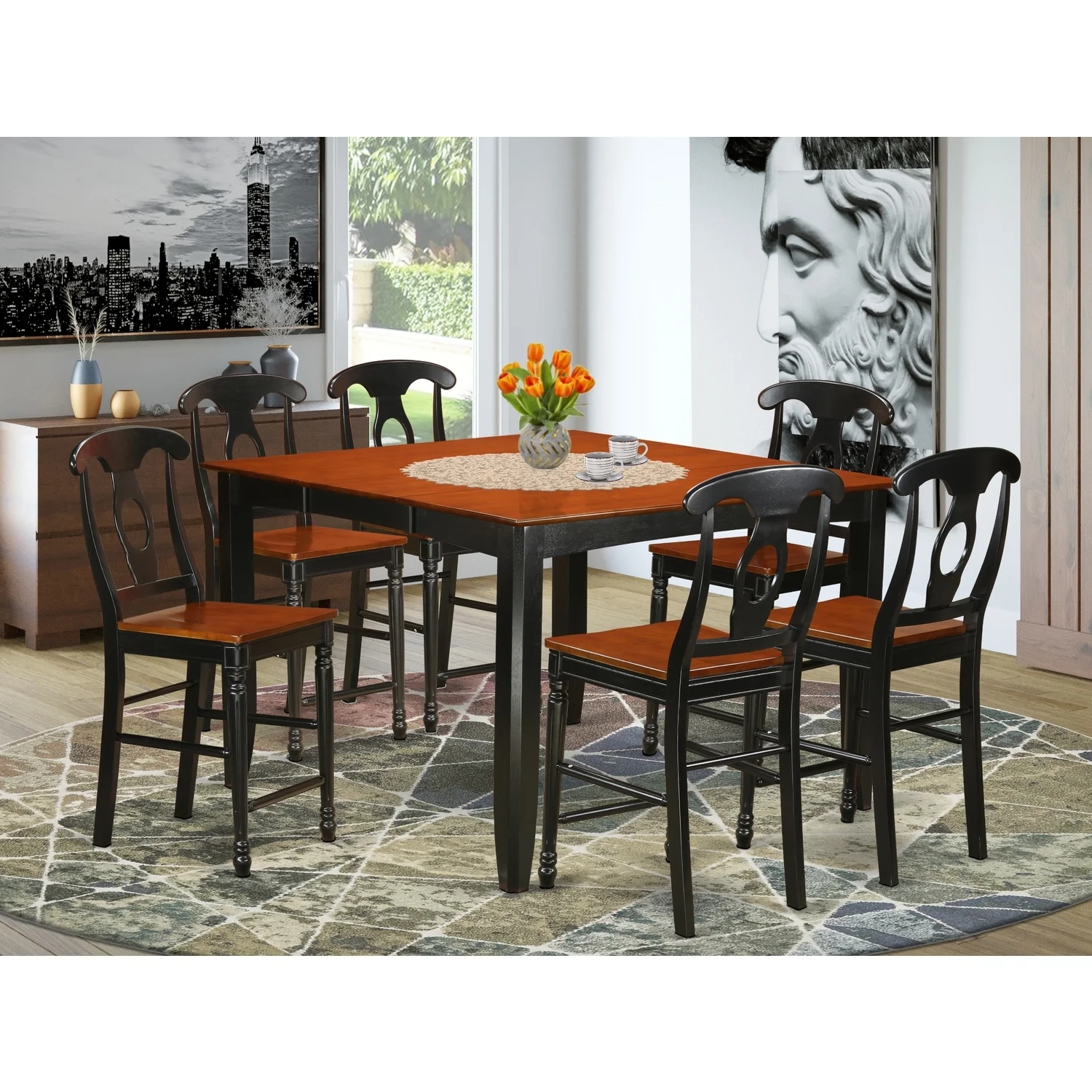 HomeStock Mediterranean Mingle Height Pub Set-Pub Table And Dinette Chairs
