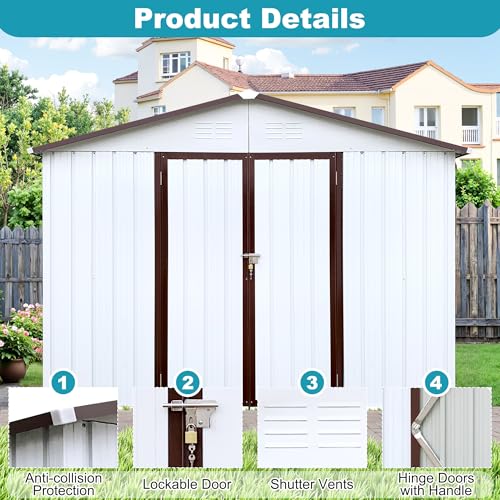 8x6 FT Outdoor Storage Shed, Metal Tool Shed with Lockable Doors, Peaked Roof & Frame Floor