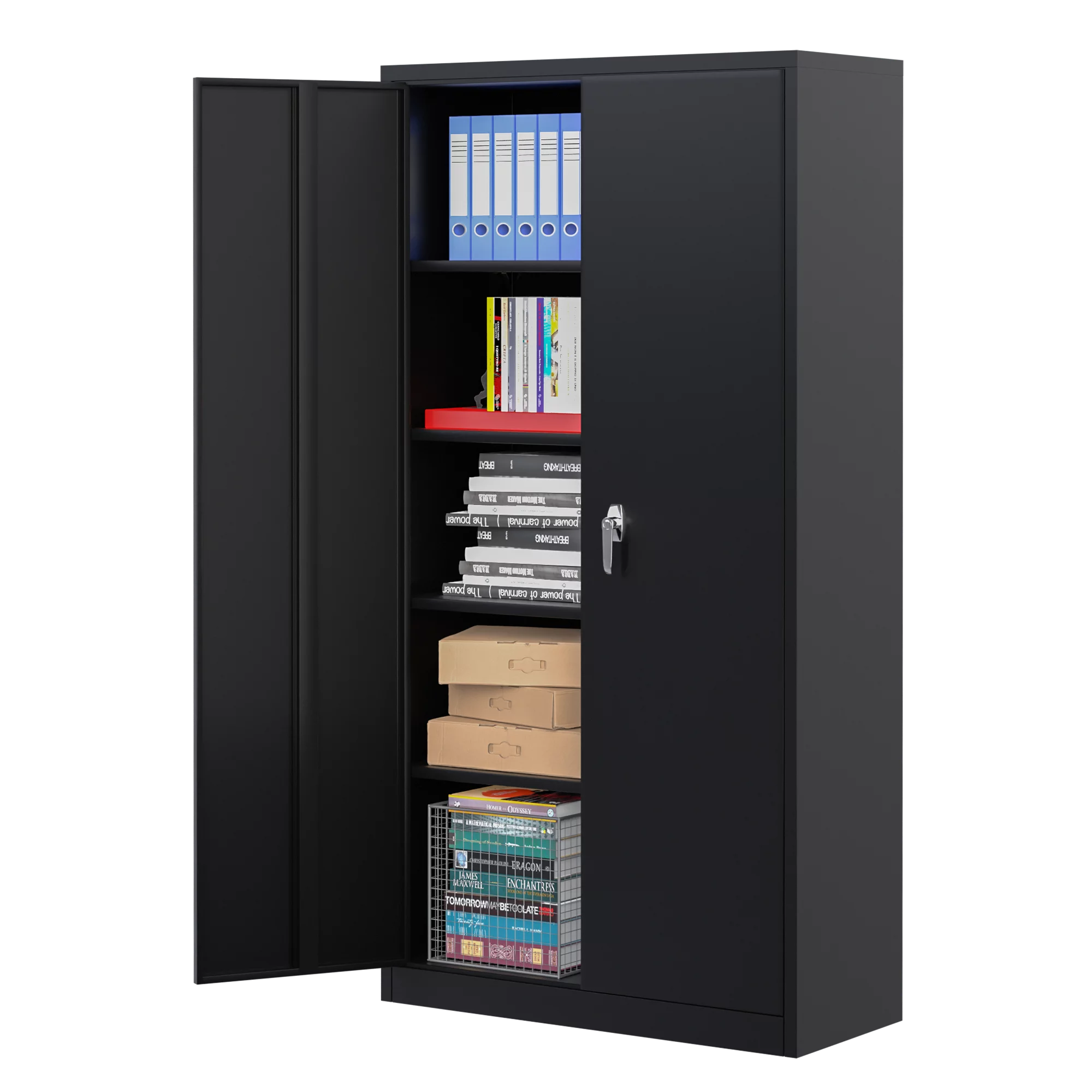 Zakamaur 72"H Black Industrial Metal Garage Storage Cabinet, Lockable Steel Utility Cabinets with 4 Adjustable Shelves, Assembly Required
