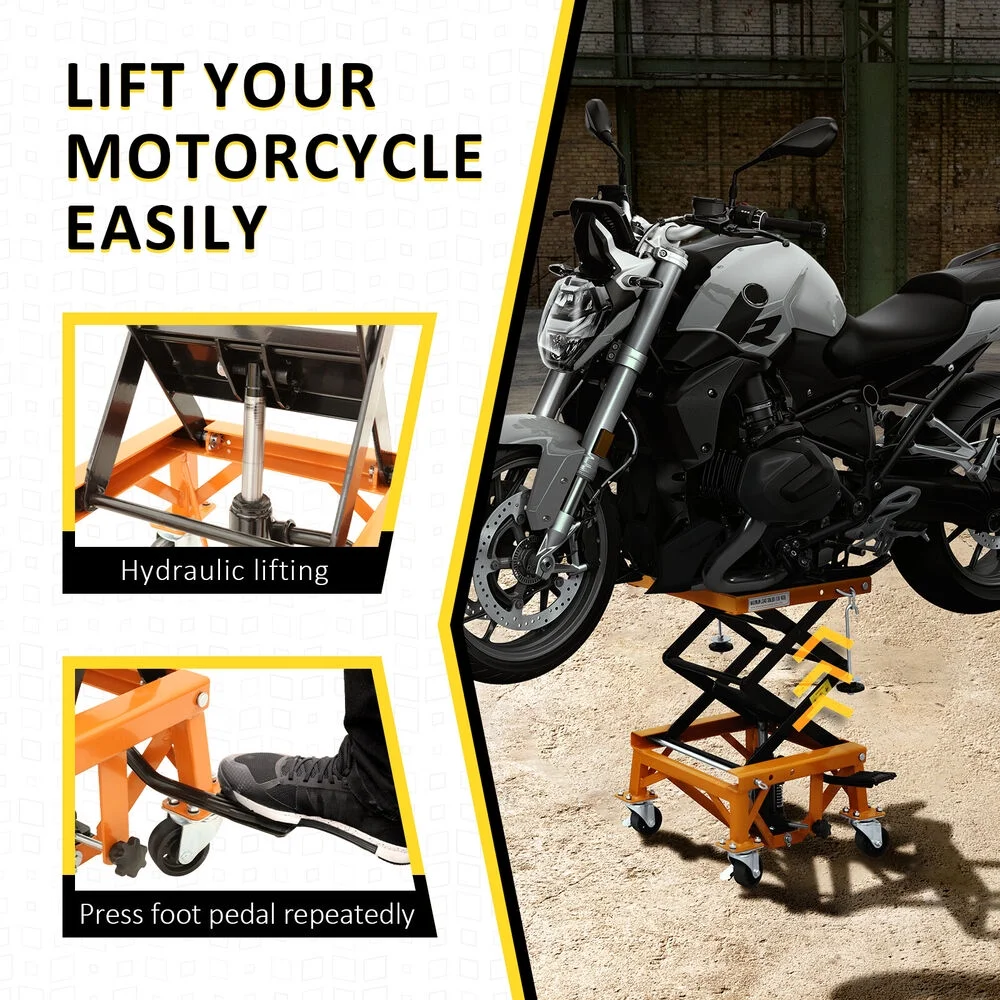 350lbs Hydraulic Motorcycle Lift Table 4 Wheels ATV Dirt Bike Scissor Jack Stand