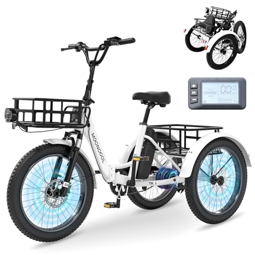 MOONCOOL Electric Tricycle for Adults, 500W/750W 48V 20" Folding Electric Trike Peak Power 1100W, 3 Wheels Electric Bicycle