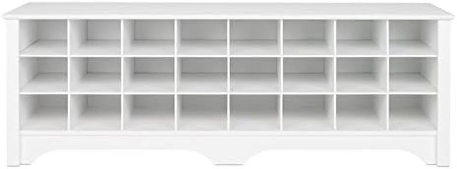 Wide 24-Pair Shoe Cubby Bench, Shoe Rack, Shoe Storage For Entryway, Mudroom, Hallway, Closet And Garage, White