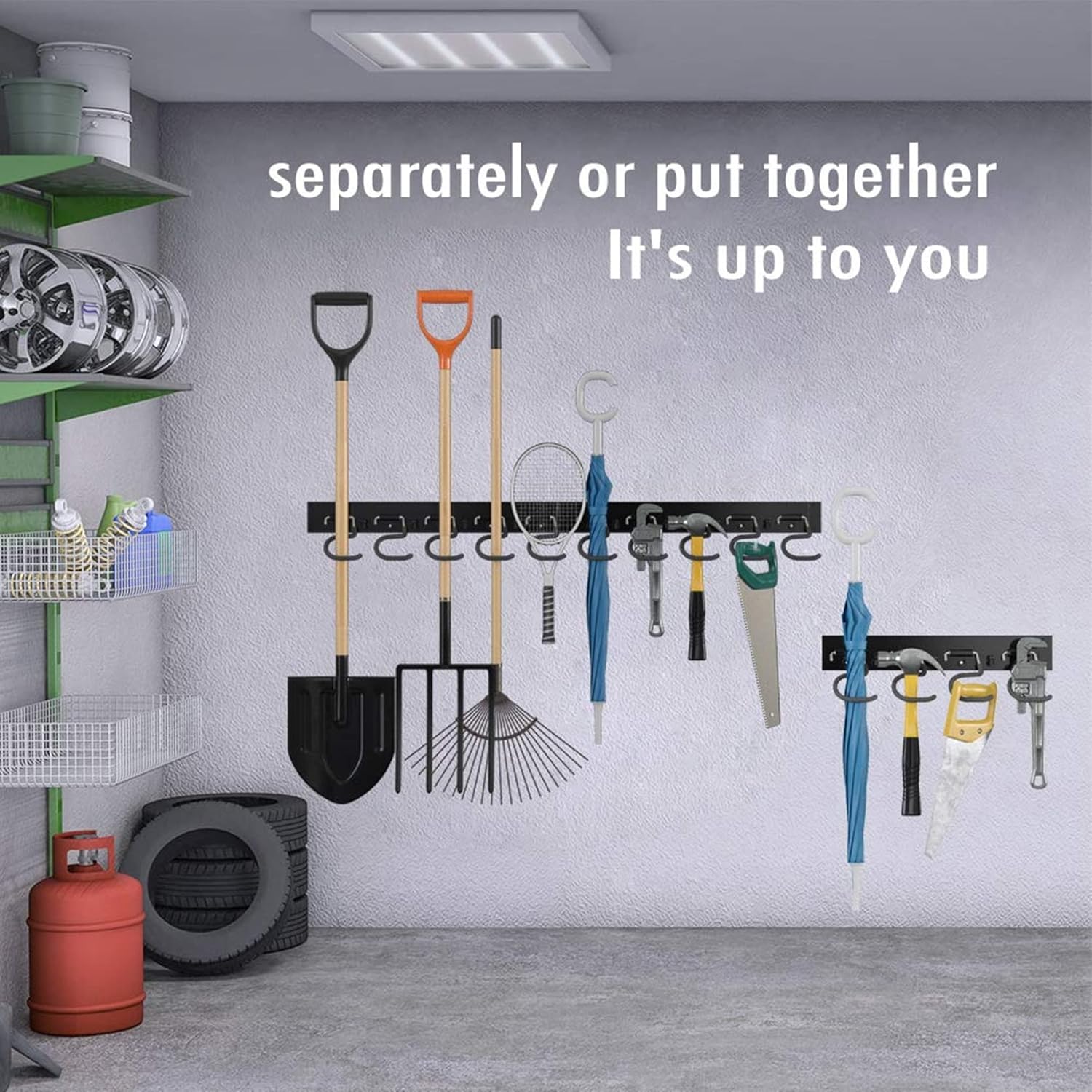 TORACK 64 Inch Garage Hooks Tool Organizer, Adjustable Wall Mounted Garage Hanger Storage System (16 Hooks & 16 Pegs) Pack of 2