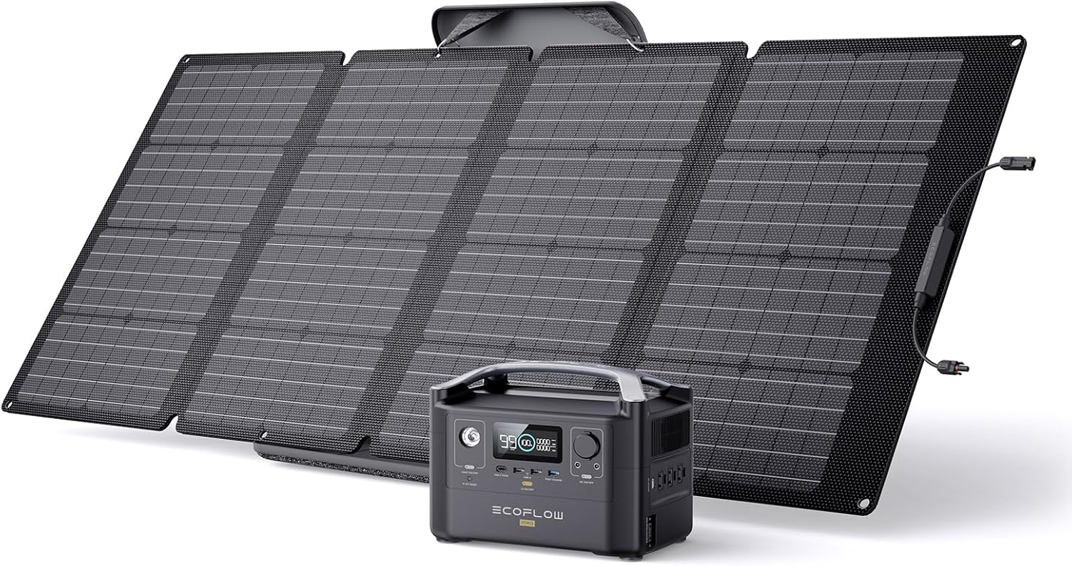 EF ECOFLOW Solar Generator RIVER Pro, 720Wh Portable Power Station with 160W Solar Panel, Power Multiple Devices, Recharge 0-80% Within 1 Hour