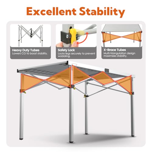 Portable Outdoor Camping Table Large for 2-6 Person - Foldable Camp Table with Aluminum Roll-Up Top & Carry Bag for BBQ, Tailgating, Backyard