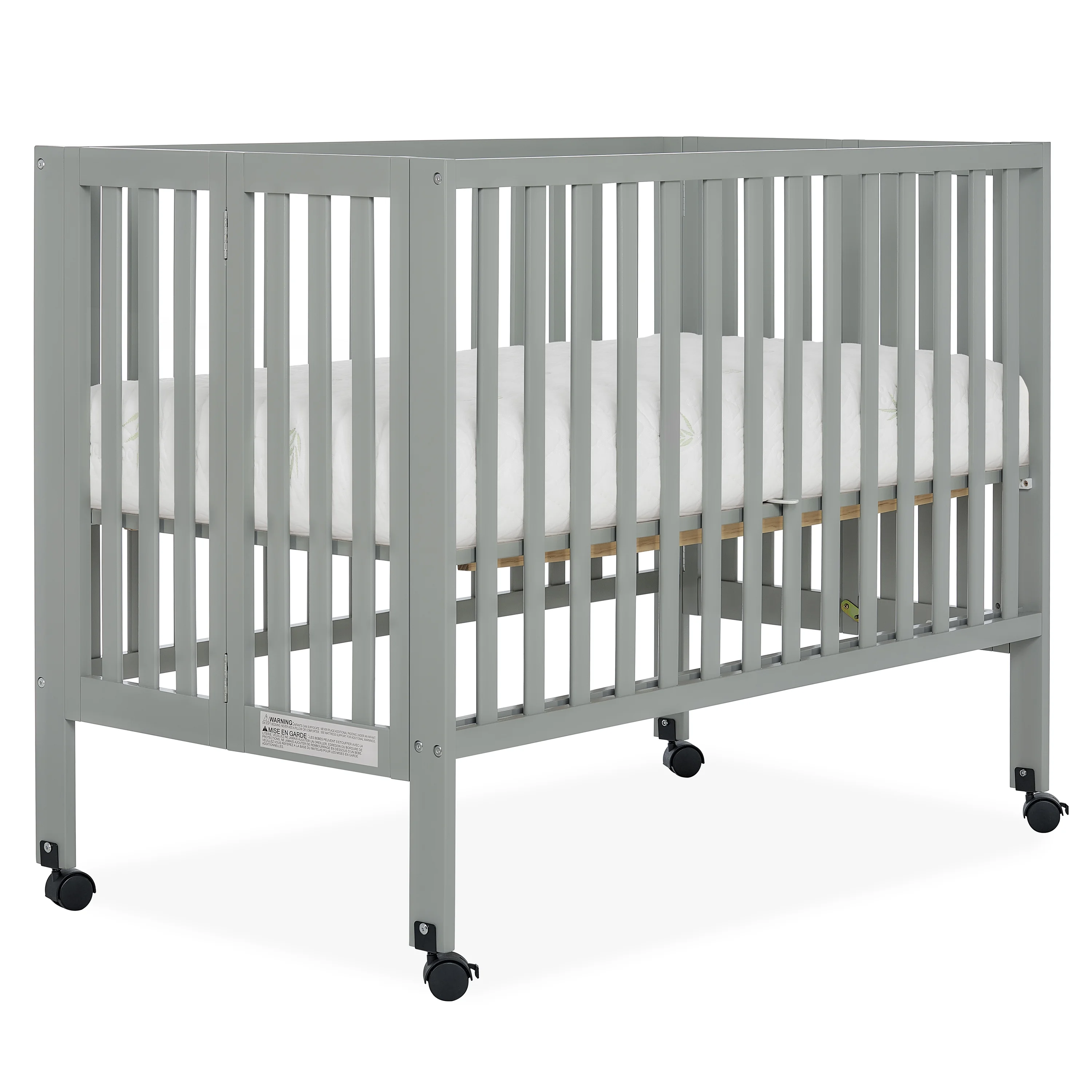 Dream On Me Quinn Full-Size Folding Crib in Cool Grey, Removeable Wheels, Modern Nursey, Adjustable Mattress Support, Portable Crib