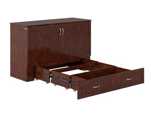 AFI Southampton Queen Murphy Bed Chest with Mattress, Storage, and Built-in Charger in Grey