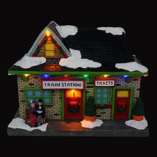 Christmas Village Sledding Down Hill - Lighted Musical Snow Village with 8 Animated Kids Going Down The Mountain