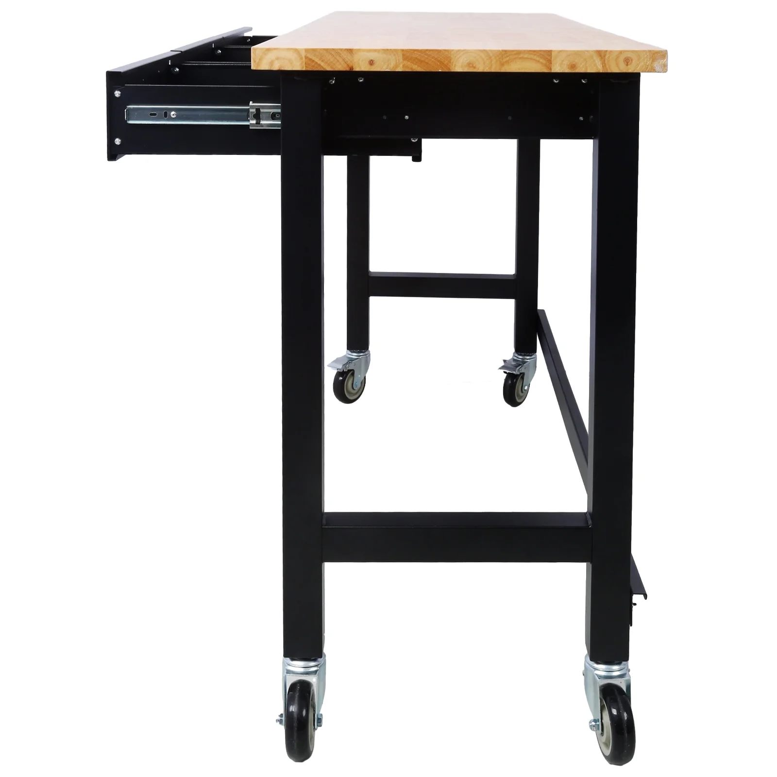60in Work Bench, Adjustable Workbench with Drawer Storage, Heavy Duty Bamboo Wood Work Table with Wheels for Garage Home Office