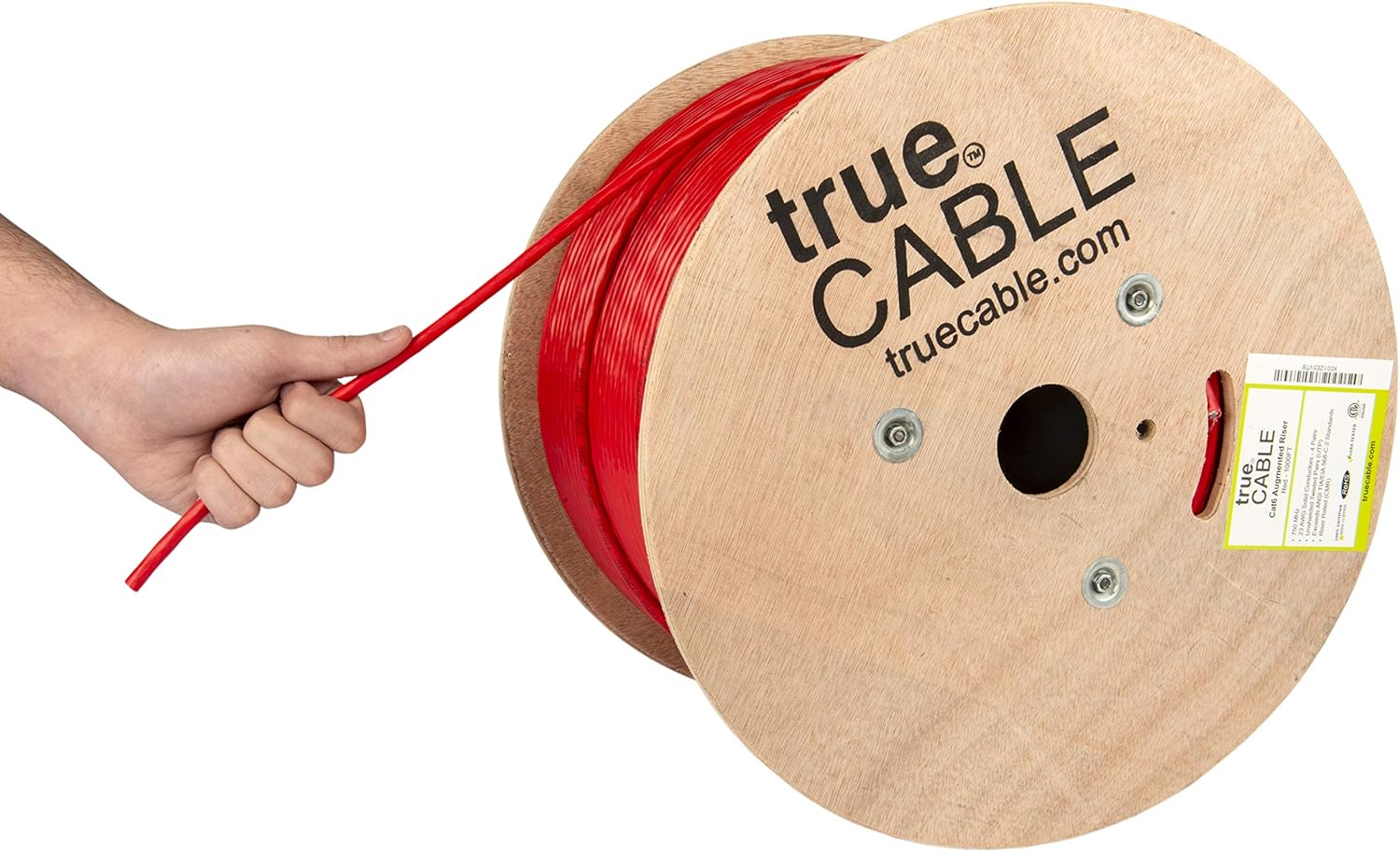 trueCABLE Cat6A Riser (CMR), 1000ft, Blue, 23AWG 4 Pair Solid Bare Copper, 750MHz, PoE++ (4PPoE), ETL Listed, Unshielded Twisted Pair (UTP)
