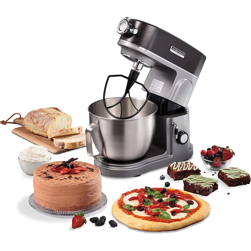 Hamilton Beach 63240 Professional Stand Mixer 5 Quart Specialty Attachment Hub Grey Bundle with 1 Year Extended Protection Plan