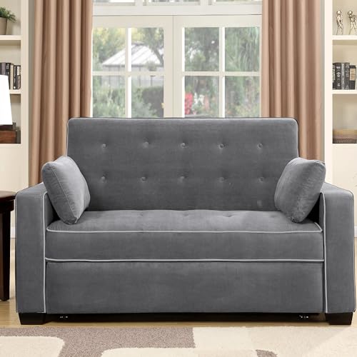 Serta Ainsley 72.6" Convertible Sleeper Sofa, Queen Size, Dreamcoil Comfort, Soft Velvet Fabric, Navy