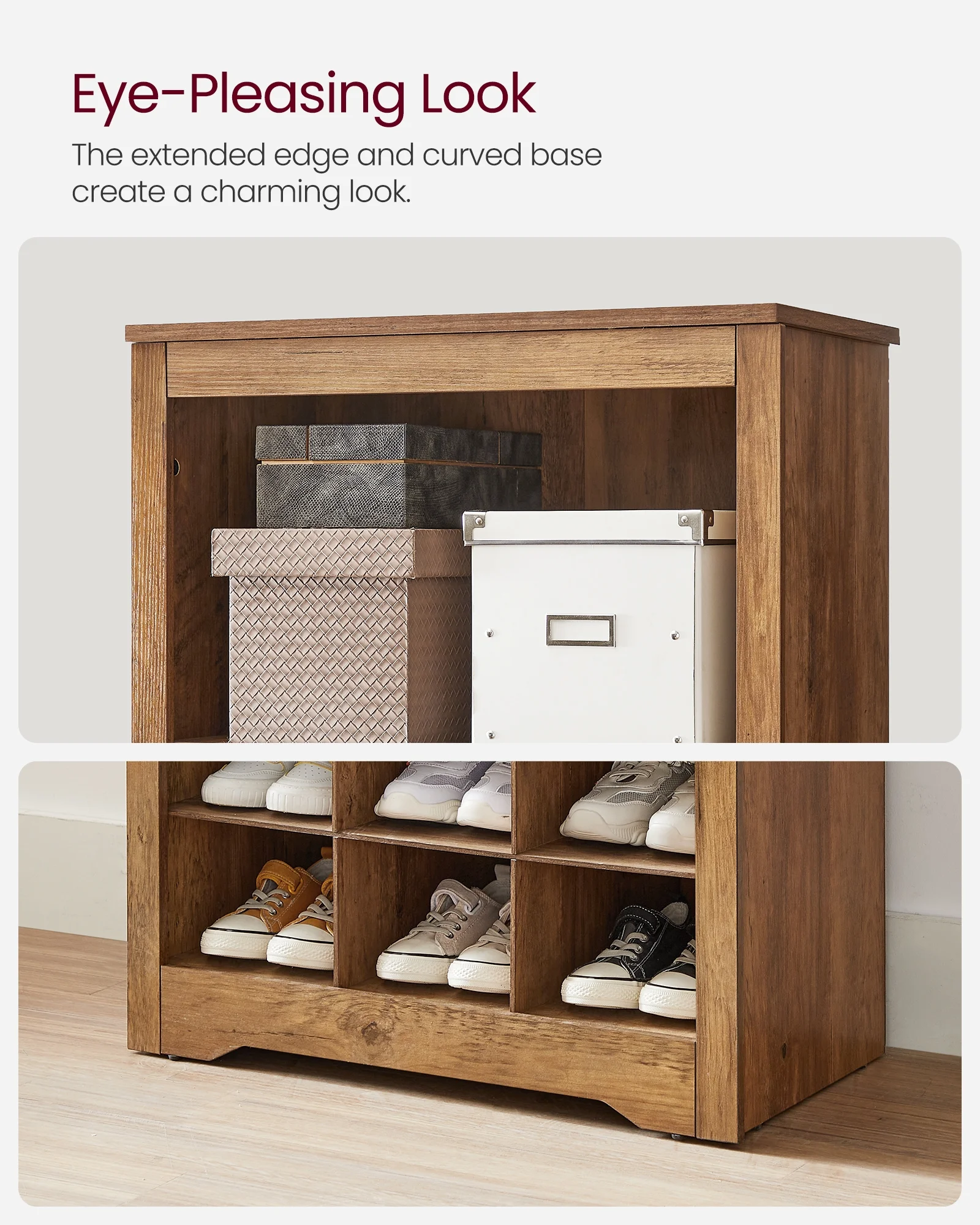 VASAGLE 10-Tier Shoe Storage Cabinet, Holds 30 Pairs, Space-Saving Shoe Rack Organizer - Rustic Walnut