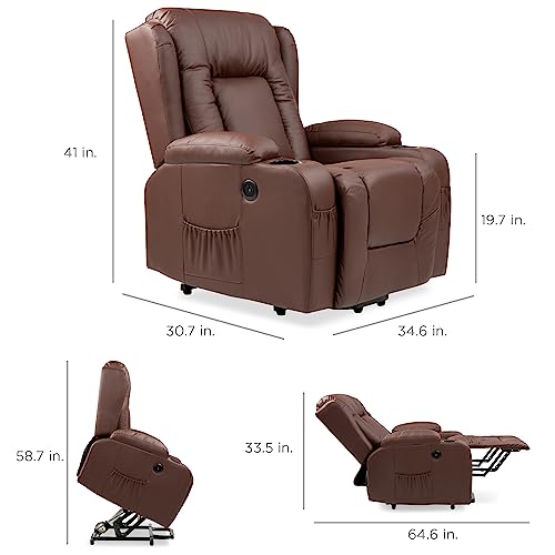 Best Choice Products PU Leather Electric Power Lift Chair, Recliner Massage Chair, Adjustable Furniture for Back, Legs w/ 3 Positions, USB Port, Heat