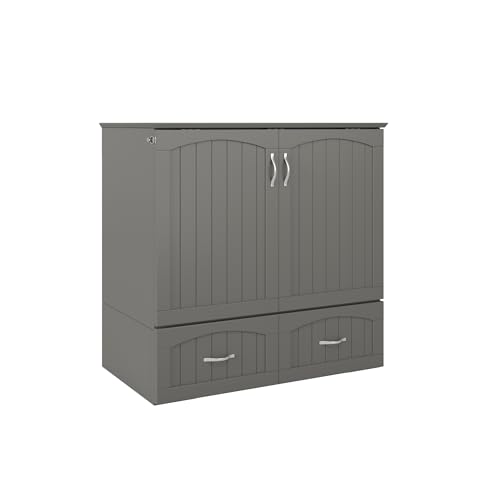 AFI Southampton Queen Murphy Bed Chest with Mattress, Storage, and Built-in Charger in Grey