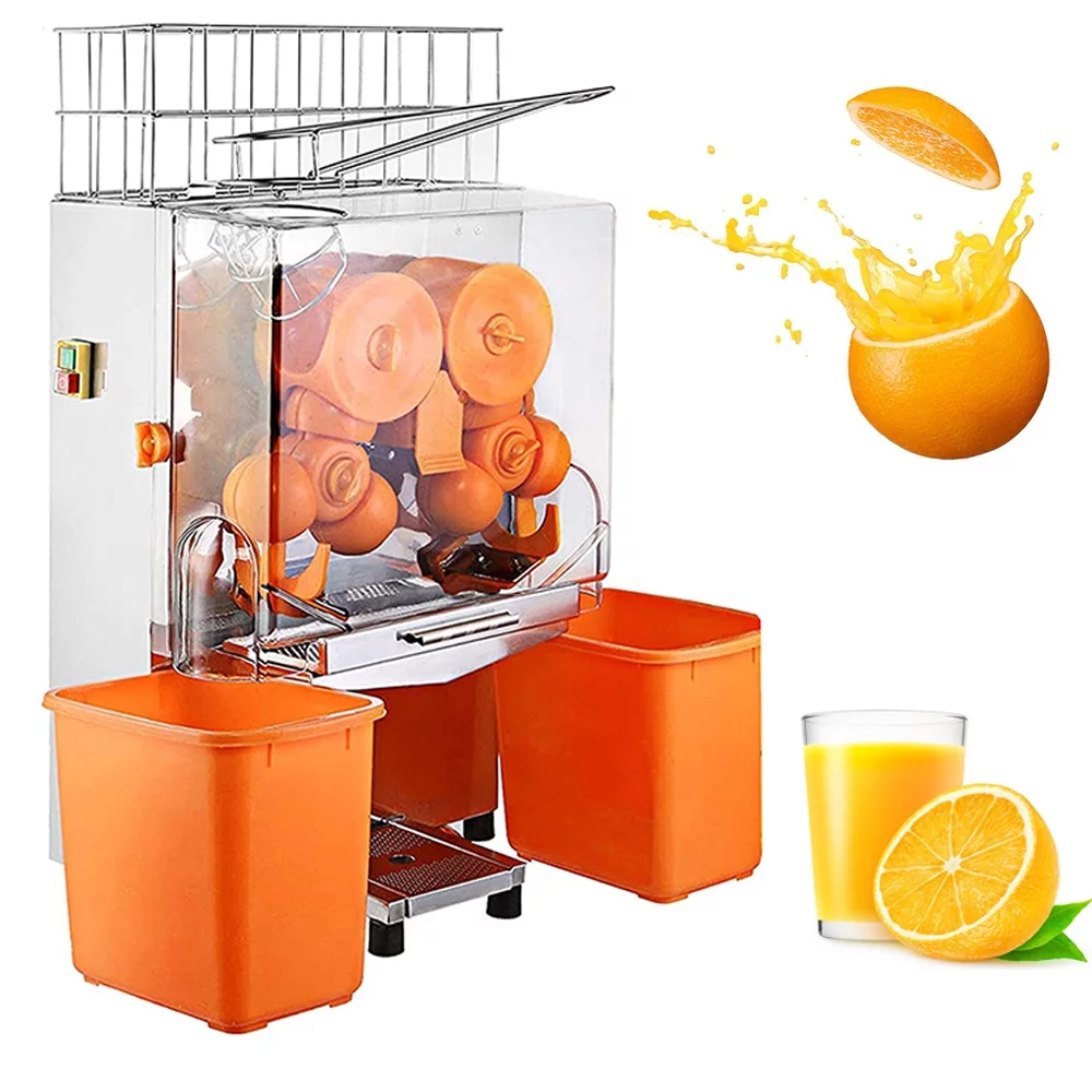 PreAsion 110V Commercial Orange Juice Machine Electric Orange Press Juicer Citrus Juice Squeezer with Plastic Basket with Scraper for Home Commercial
