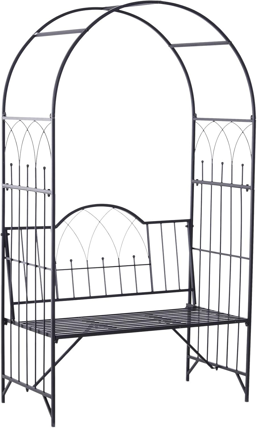 Outsunny Metal Trellis Arbor Arch for Climbing Plants with Garden Bench, Grow Grapes & Vines