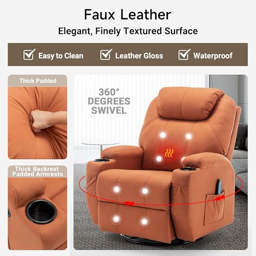 Recliner Chair, Rocking Chair with Massage and Heat, 360° Swivel Recliner Chairs for Adults