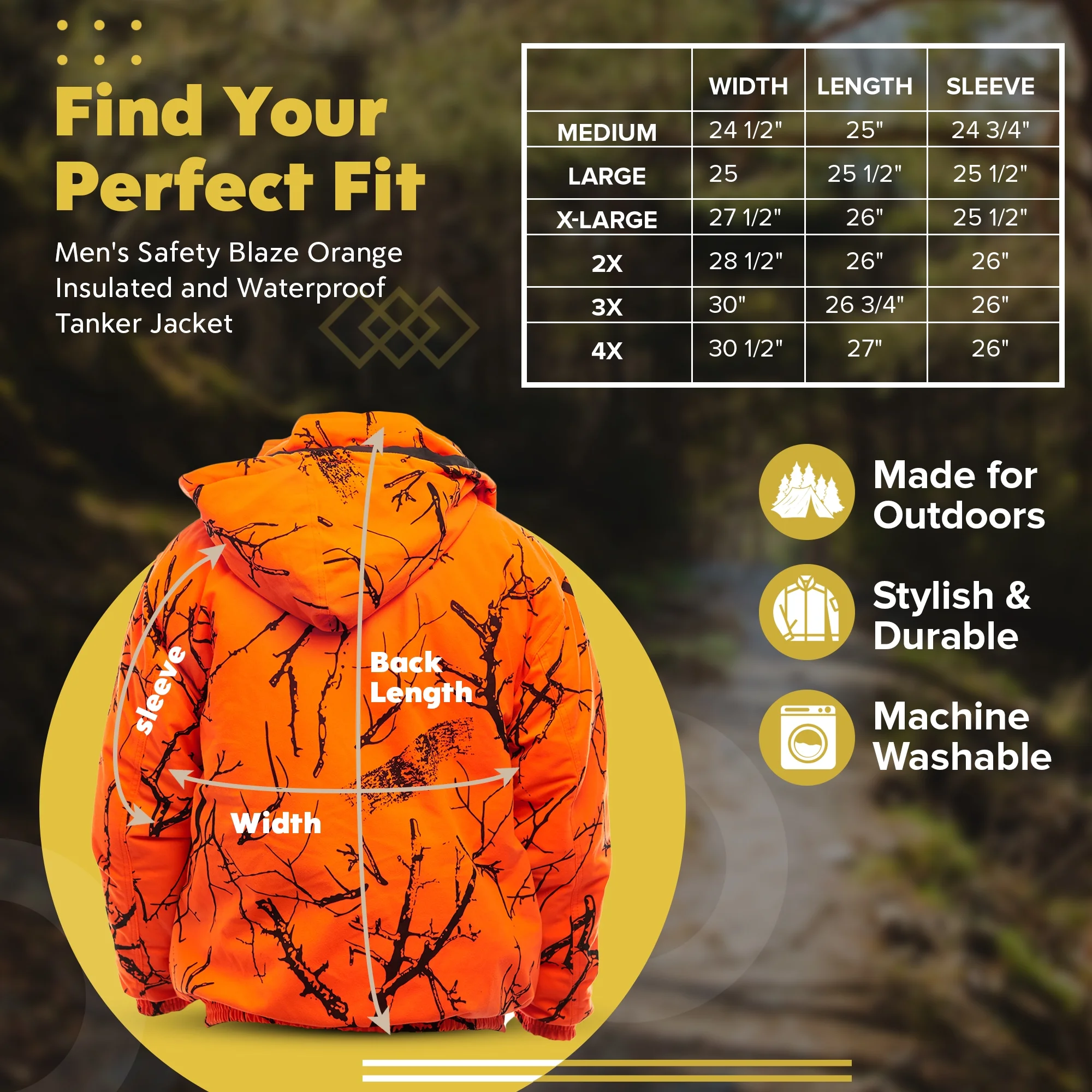 TrailCrest Adult Men’s Insulated & Waterproof Safety Tanker Jacket, 3X, Blaze Orange Camo