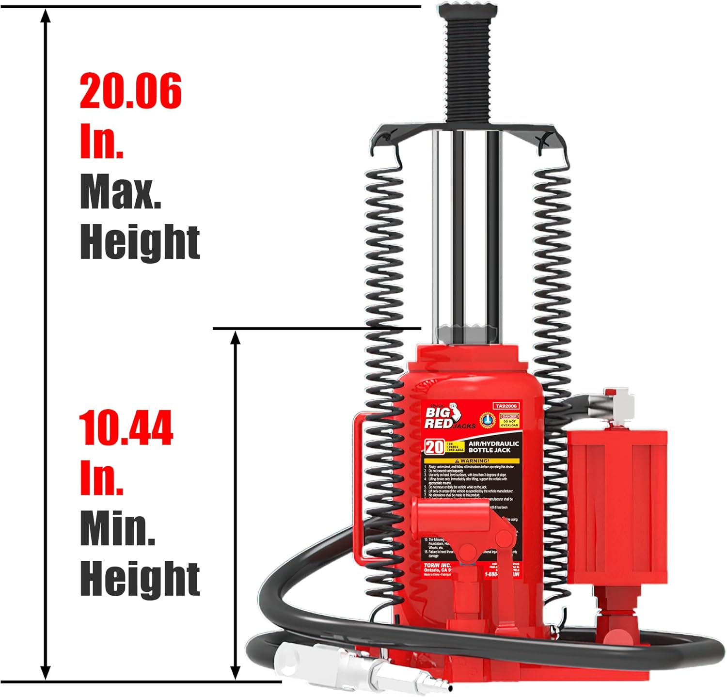 BIG RED TA92006 Torin Pneumatic Air Hydraulic Bottle Jack with Manual Hand Pump, 20 Ton (40,000 lb) Capacity, Red