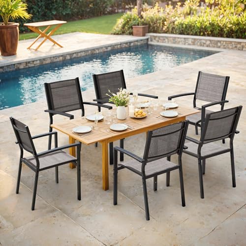 Flamaker Patio Chairs Textilene Outdoor Chairs Set of 6 Stackable Dining Chair for Backyard, Deck, Poolside (Grey)