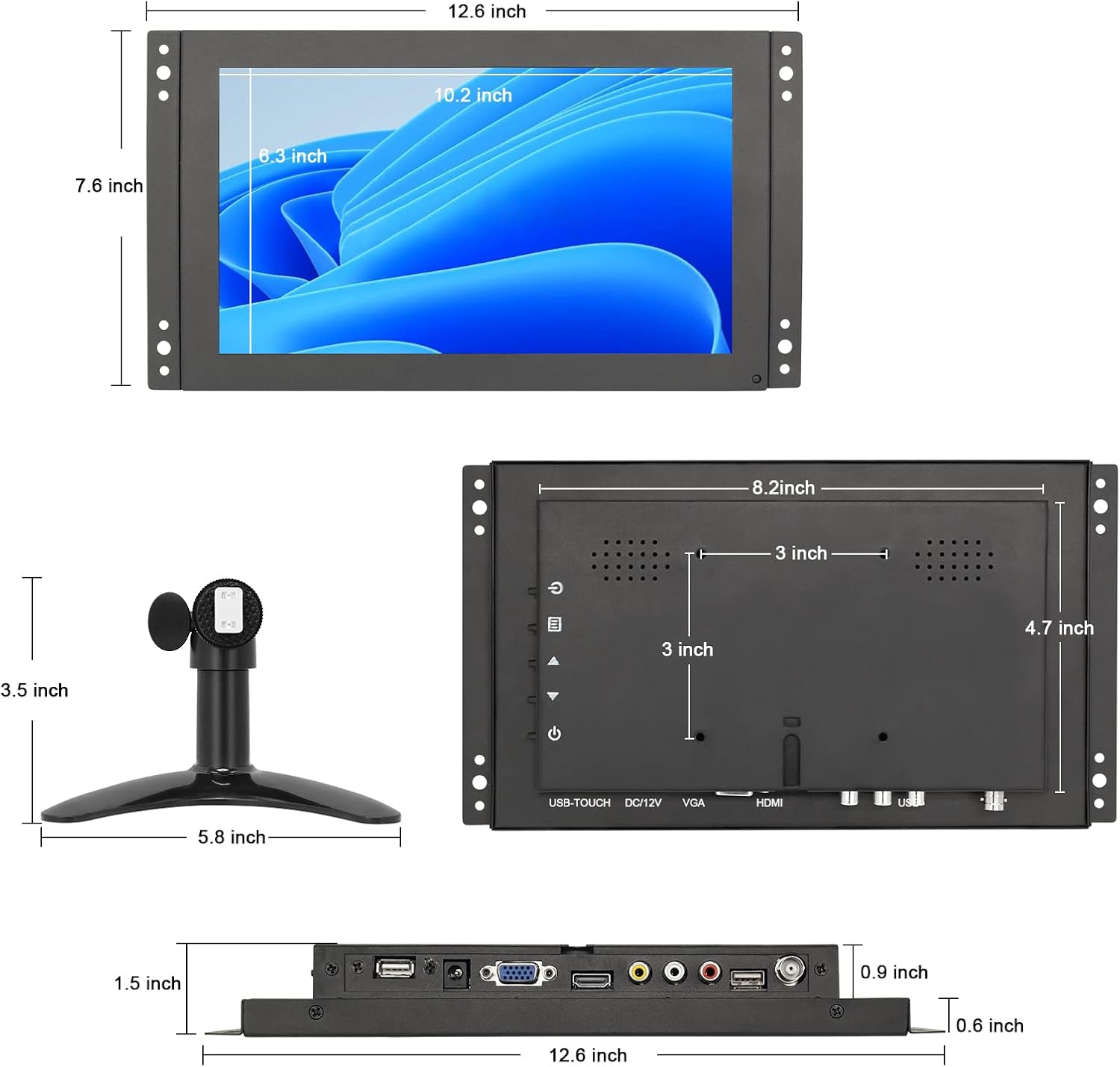 OSCY 12.1 Inch Touchscreen Monitor,1280x800 Small HD LCD Monitor with HDMI/VGA/BNC/AV/USB Input,Built in Speaker