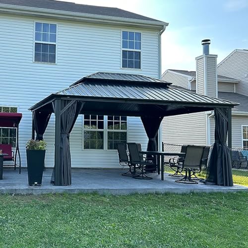Domi 10' x 10' Hardtop Gazebo Outdoor Metal Gazebo with Galvanized Steel Double Roof Canopy, Curtains and Netting for Patio, Backyard, Deck
