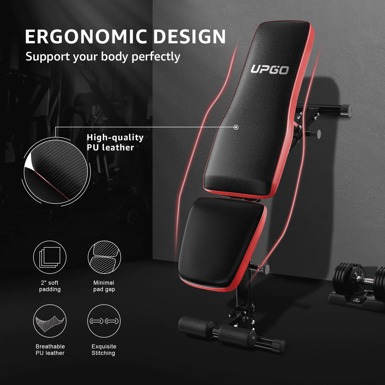UPGO Adjustable Weight Bench with 660lbs Weight Capacity Foldable Workout Bench for Adult Up to 5.9' Gym Bench for Home