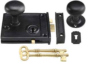 Cast Iron Horizontal Rim Lock Set with Small Iron Knobs