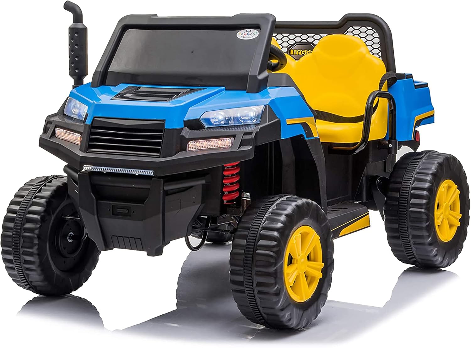 2-Seater Ride on Truck with Dump Bed, 12V Battery Toy Car, Ride on Tractor with Trailer, Ride On Car with Remote Control, LED Light, Horn, Music