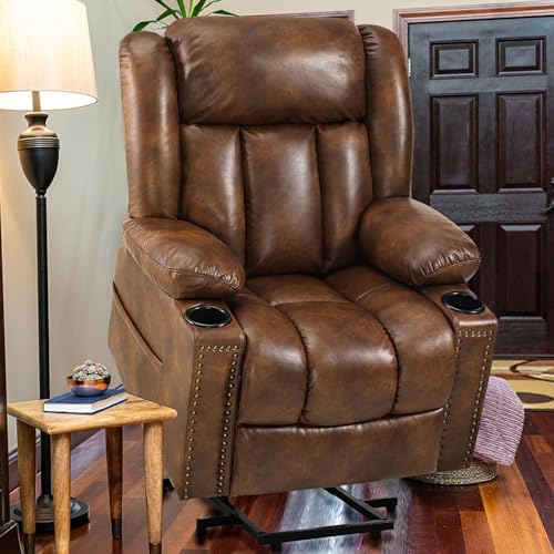 Large Power Lift Chairs Recliners for Elderly with Heated and Massage, Overstuffed Adjustable Lift Chairs, 3 Positions, Breathable Leather