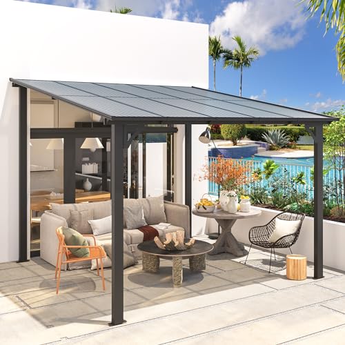 AECOJOY 10&rsquo; x 10&rsquo; Gazebo, Wall Mounted Gazebos Pergola on Clearance, Outdoor Patio Lean to Gazebo Awnings for Deck, Porch