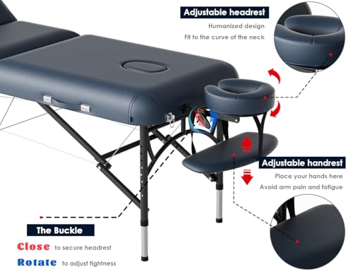 CLORIS 84" Professional Massage Table Portable 2 Folding Lightweight Facial Solon Spa Tattoo Bed Height Adjustable with Carrying Bag & Aluminium Leg