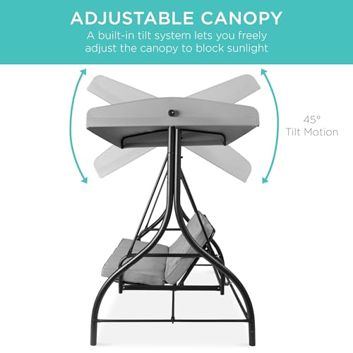 Best Choice Products 3-Seat Outdoor Large Converting Canopy Swing Glider, Patio Hammock Lounge Chair for Porch, Backyard w/Flatbed, Adjustable Shade