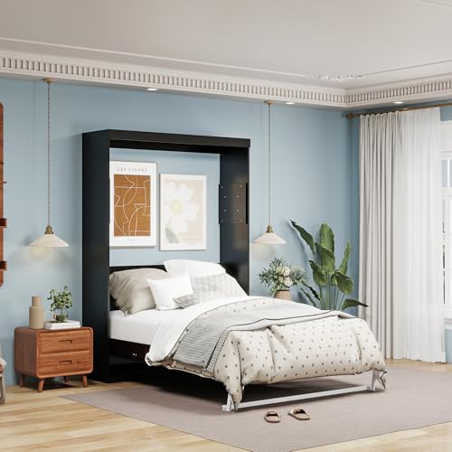 Black Wood Full Size Murphy Bed, Murphy Bed Full Space-Saving Wall Beds