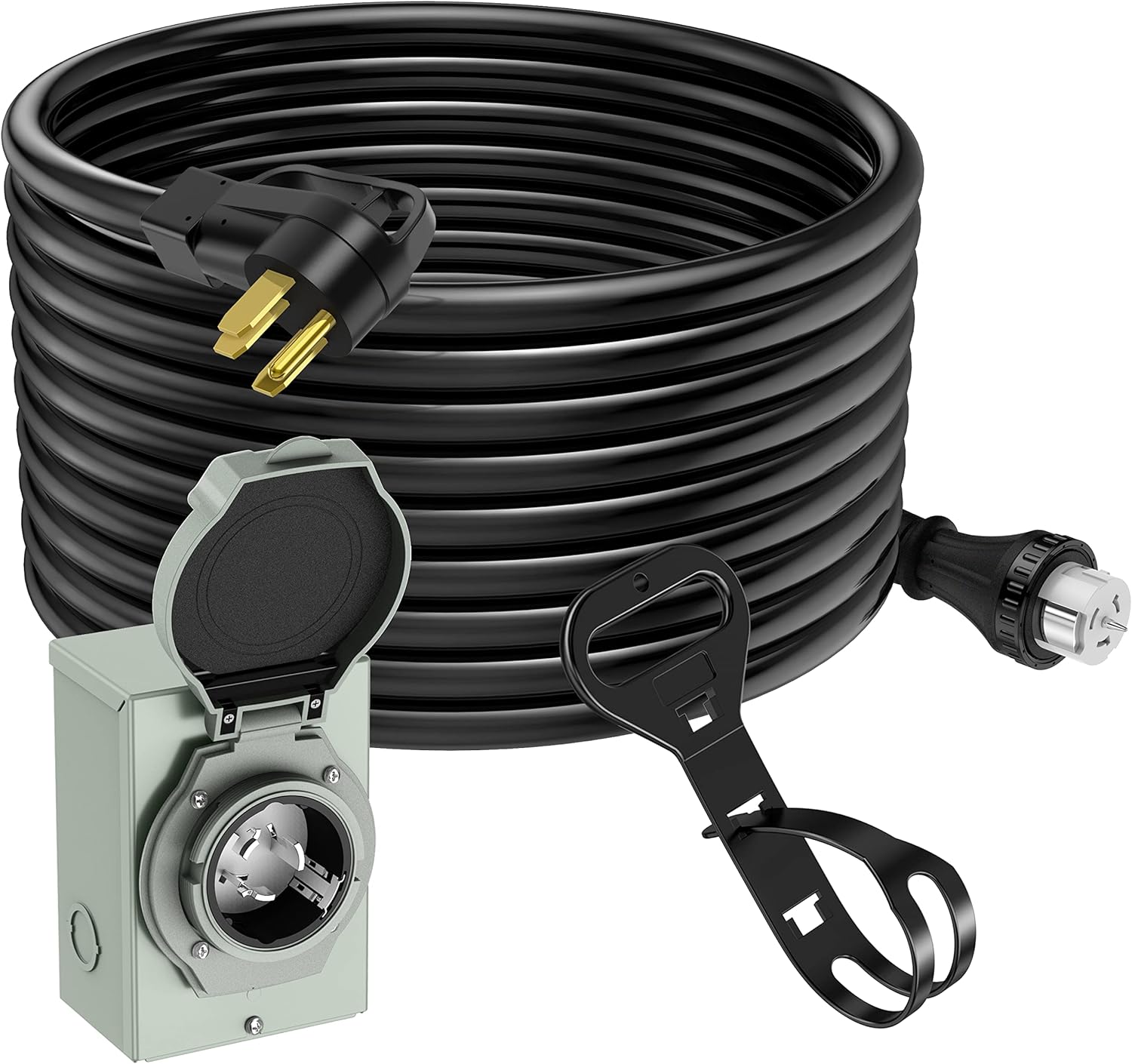 25 Feet 50 Amp Generator Cord and Generator Power Inlet Box Waterproof Kit, 125/250 Volts, Generator Power Cord NEMA 14-50P to SS2-50R Extension Cord